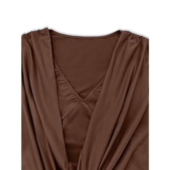 Draped V-Neck Long Sleeve Bodycon Mini Dress - Picture 4 of 16